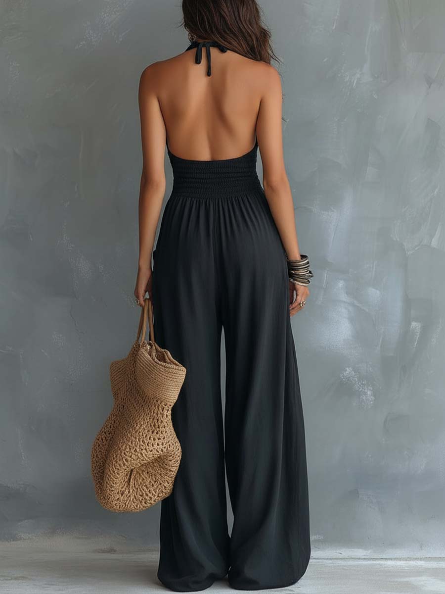 Vintage Halter Pocket Jumpsuit