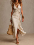 Lace Trim Wrap Maxi Dress