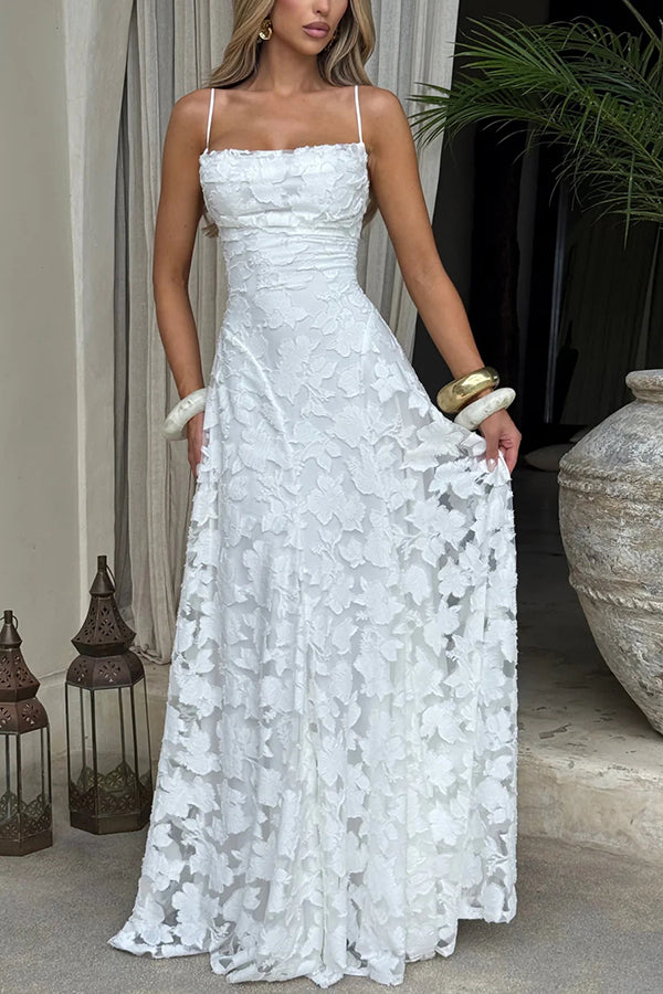 Francis Custom Floral Burnout Fabric Cowl Neck Back Lace-up Maxi Dress