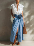 The Cotton Shirt And Floral Skirt Set