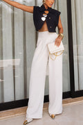 Creative Style High Rise Elastic Waist Pocket Wide Leg Pants