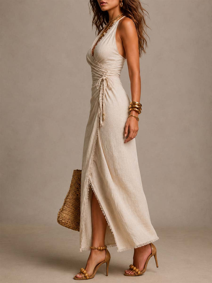 Lace Trim Wrap Maxi Dress