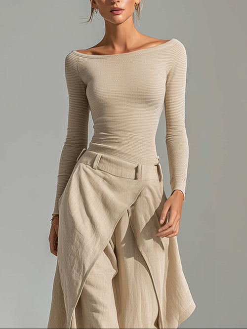 Boat Neck Layered Pants Set