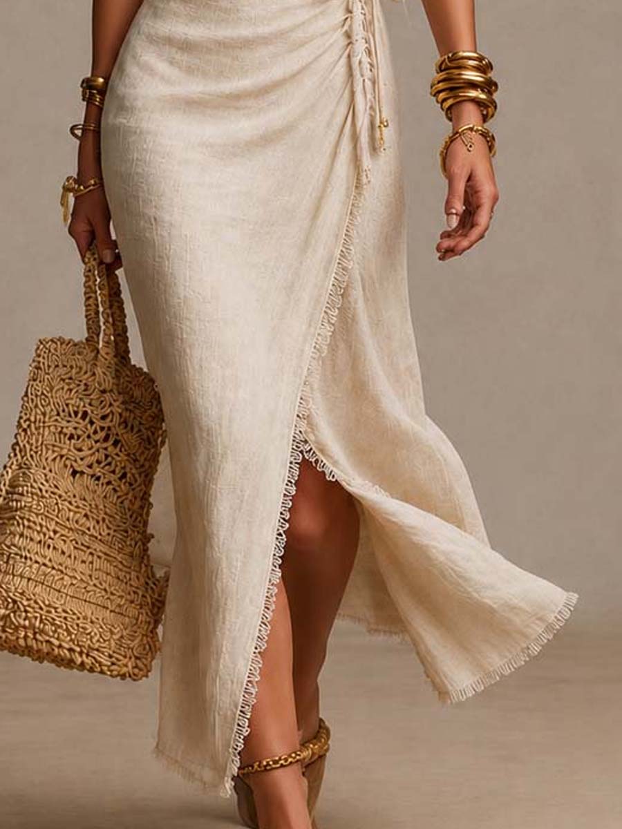 Lace Trim Wrap Maxi Dress