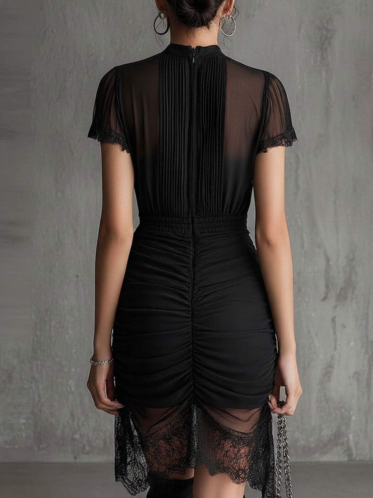 The Black Pleated Lace Dress