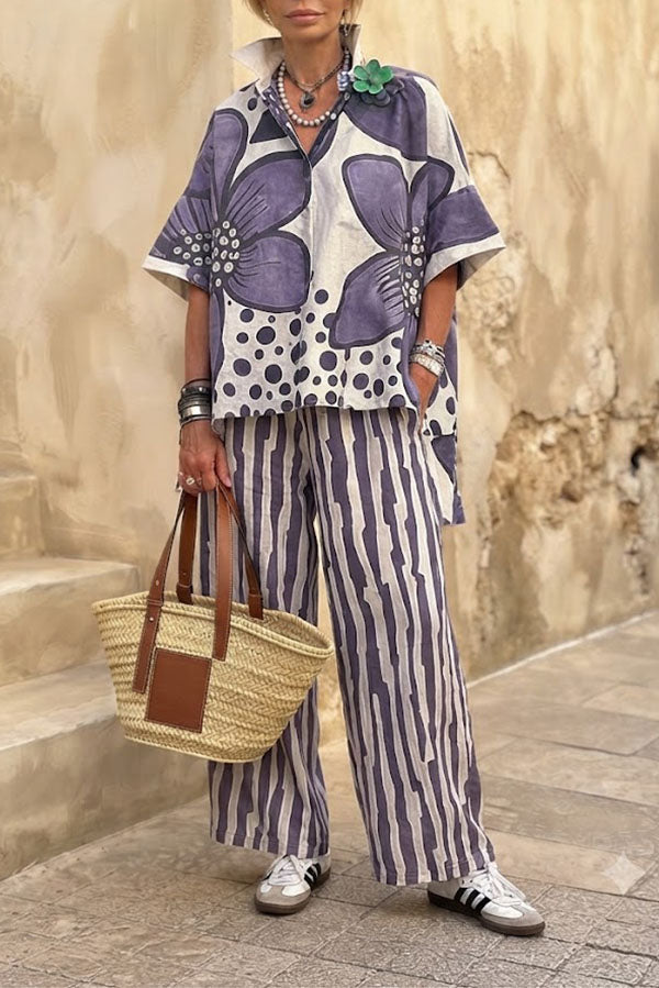Floral Print Casual Two-Piece Pant Set
