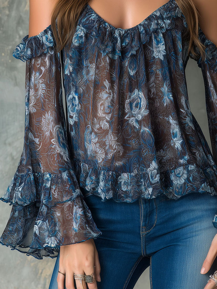 Romantic Floral Ruffle Blouse