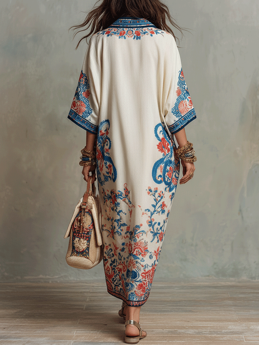 Floral Paisley Kaftan Midi Dress