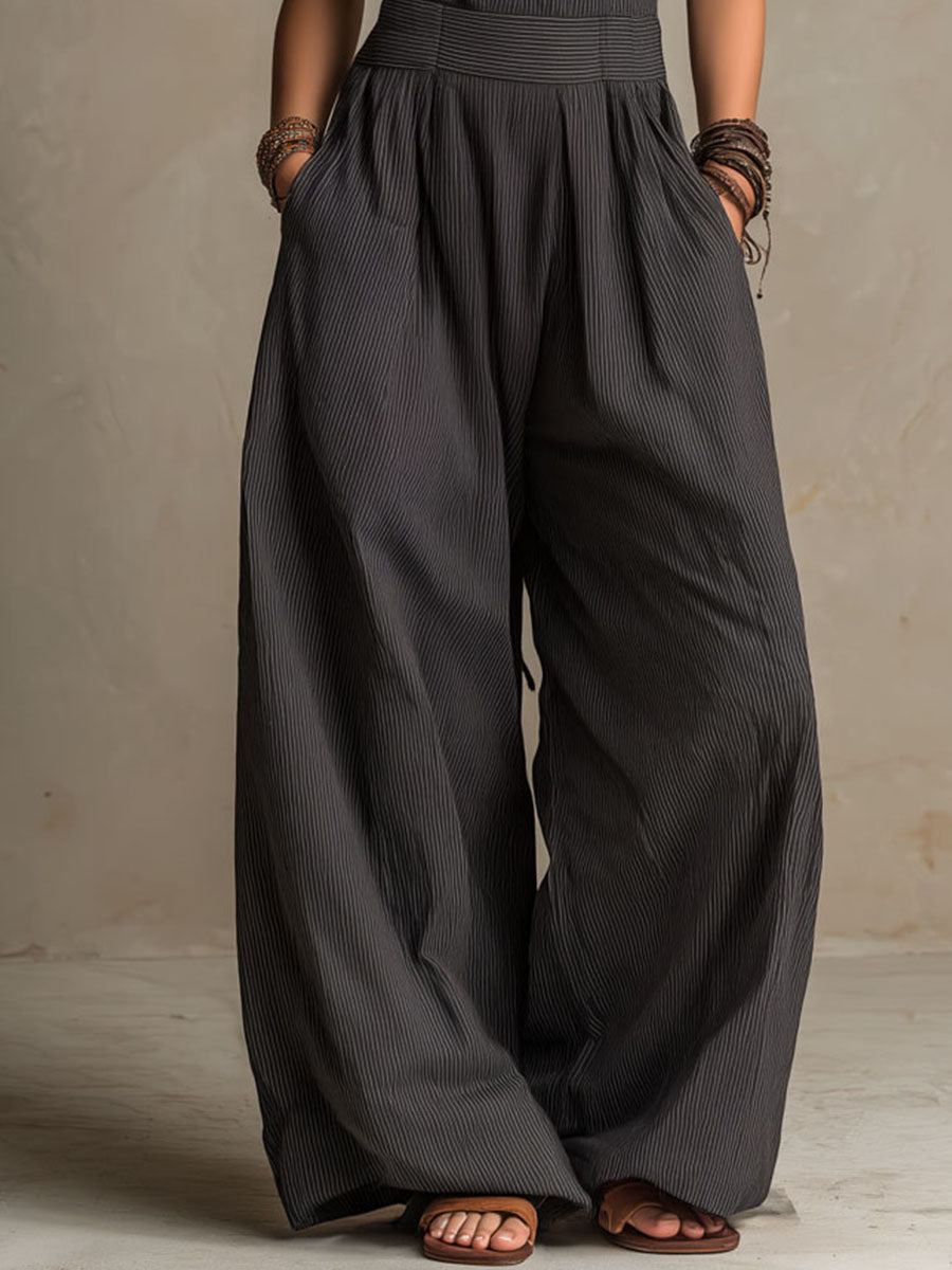 Crisscross Halter Pinstripe Wide-Leg Jumpsuit
