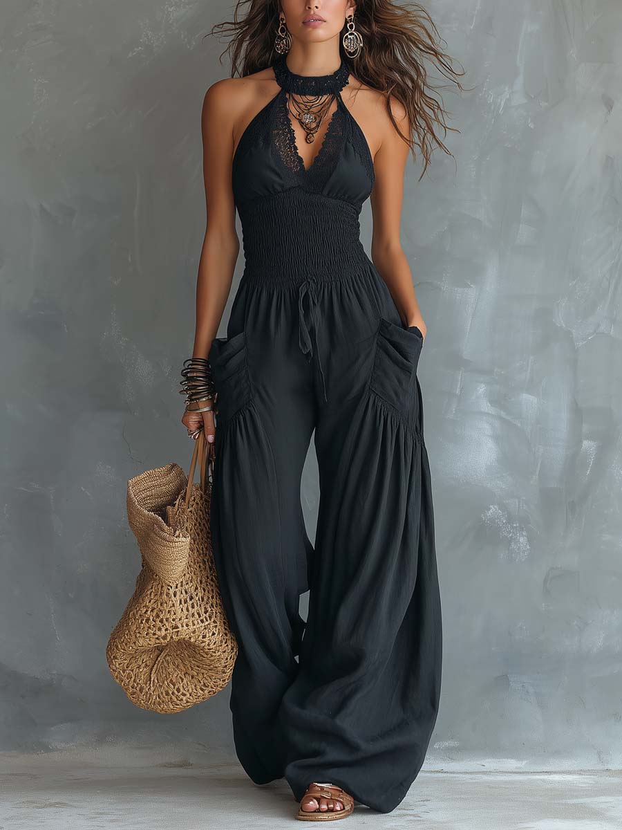 Vintage Halter Pocket Jumpsuit