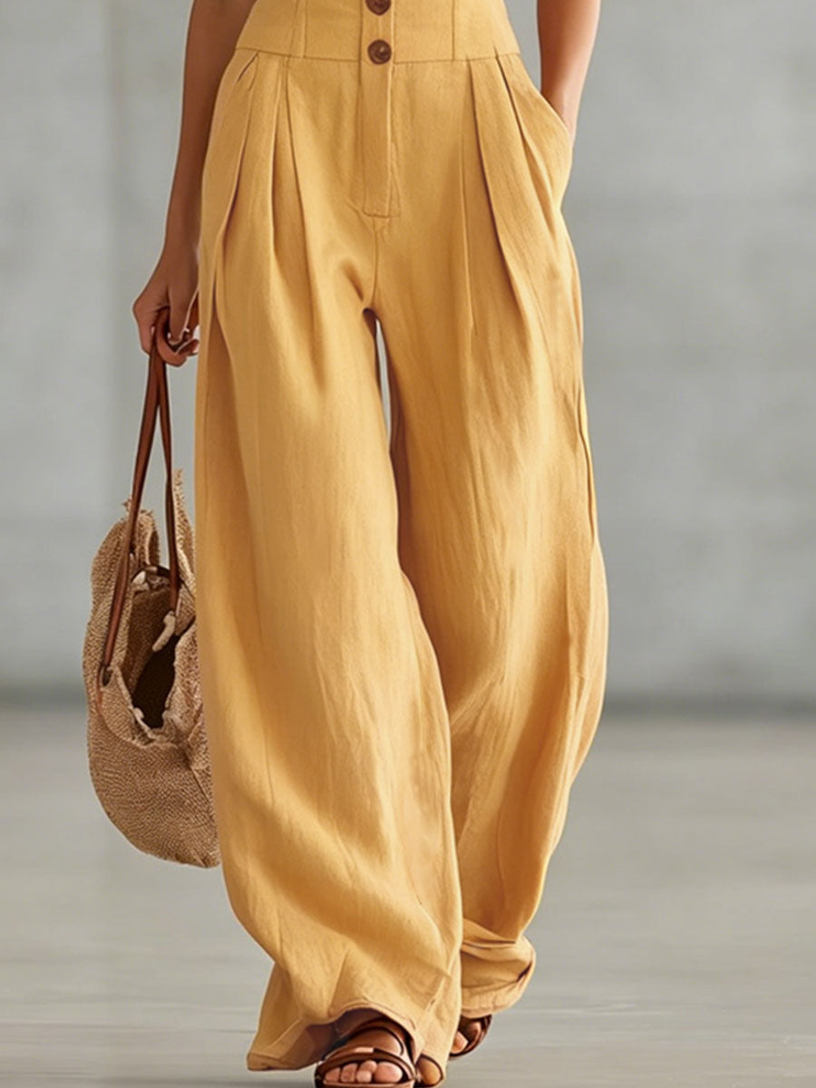Retro Button-Front Wide-Leg Jumpsuit