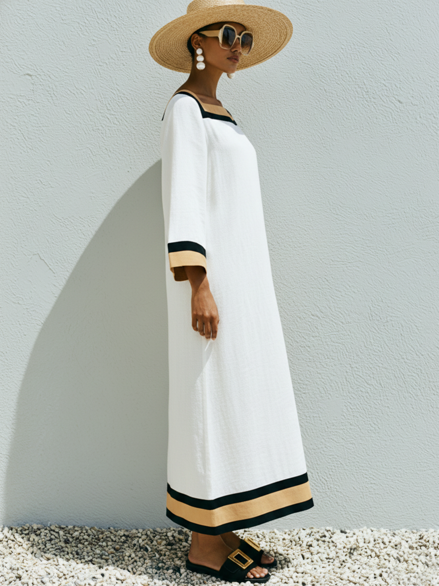 Patchwork Square-Neck Maxi Dress