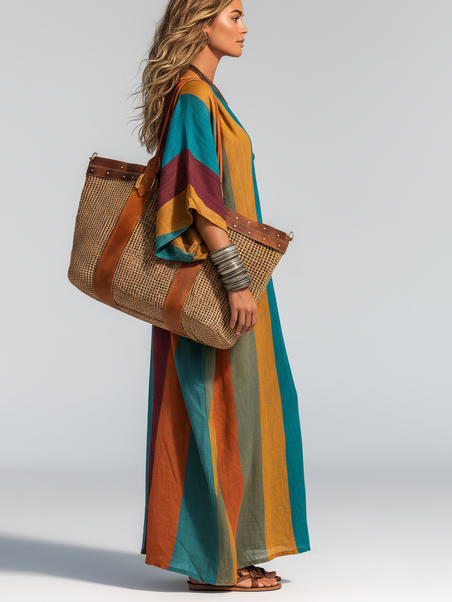Contrast Cotton-Linen Maxi Dress