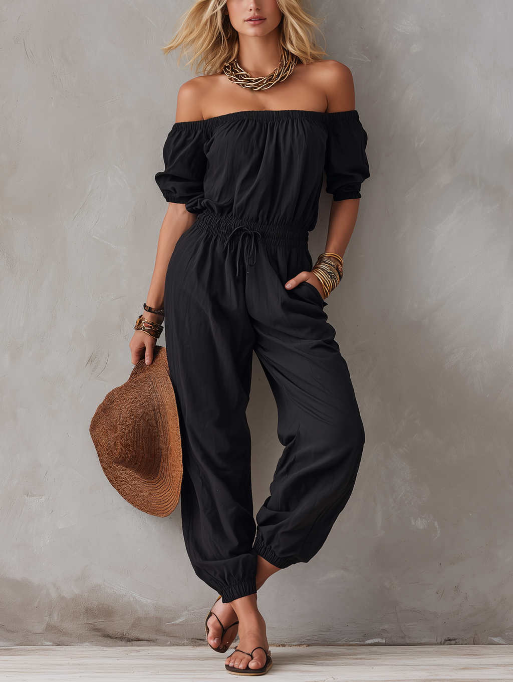 Off-Shoulder Relaxed Fit Jumpsuit