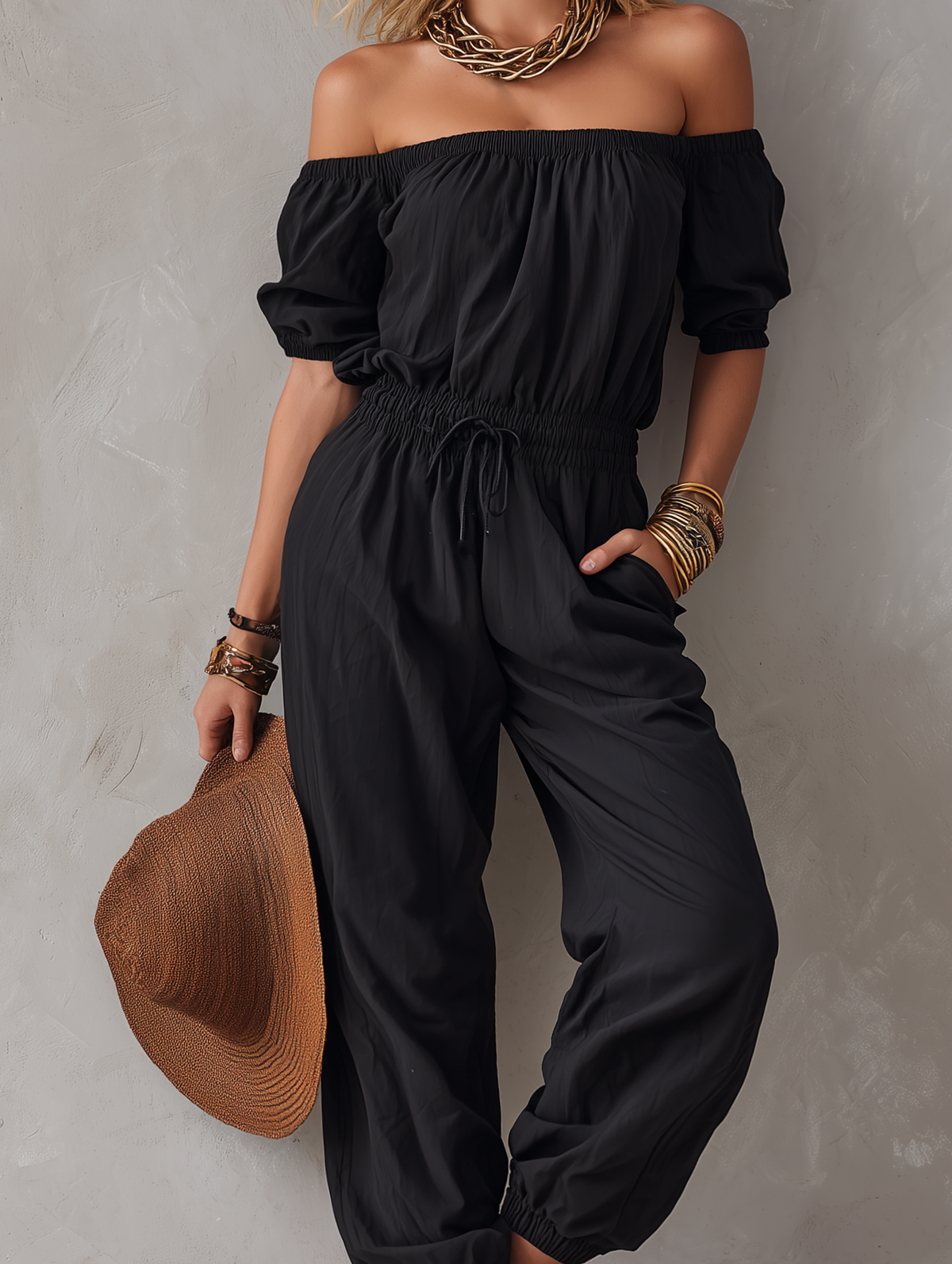 Off-Shoulder Relaxed Fit Jumpsuit
