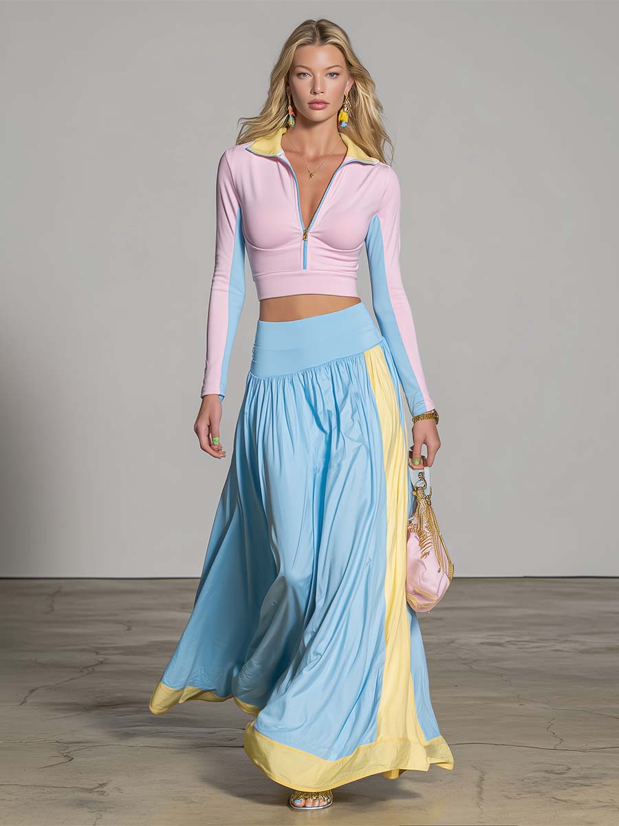 Pastel Sport Maxi Skirt Set