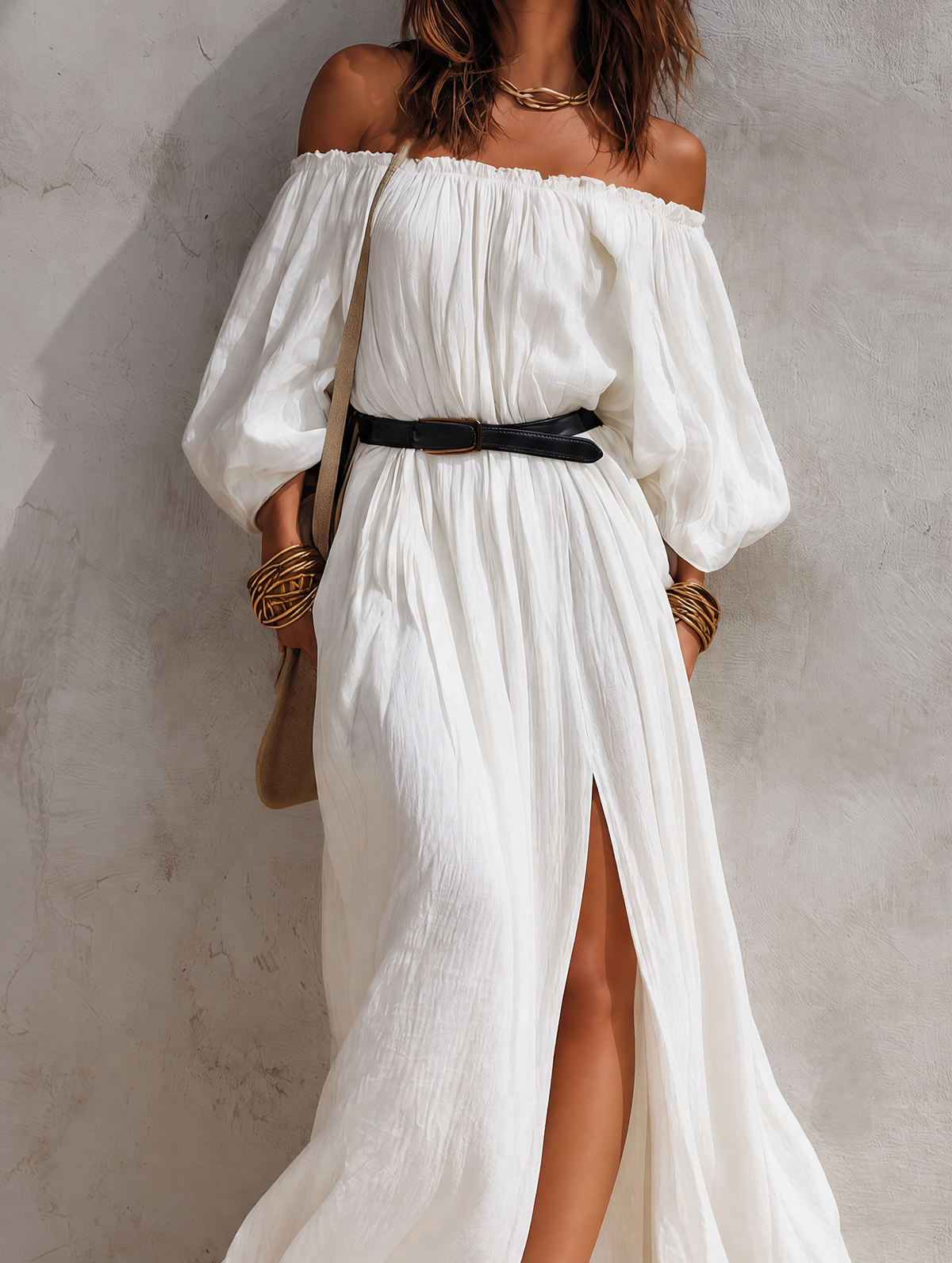 Off-Shoulder Belted Maxi Dress