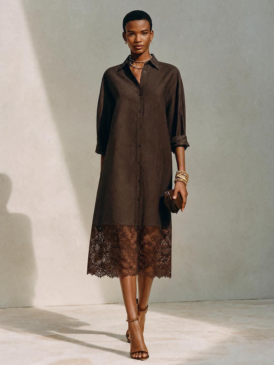 Scalloped Hem Midi Shirt Dress