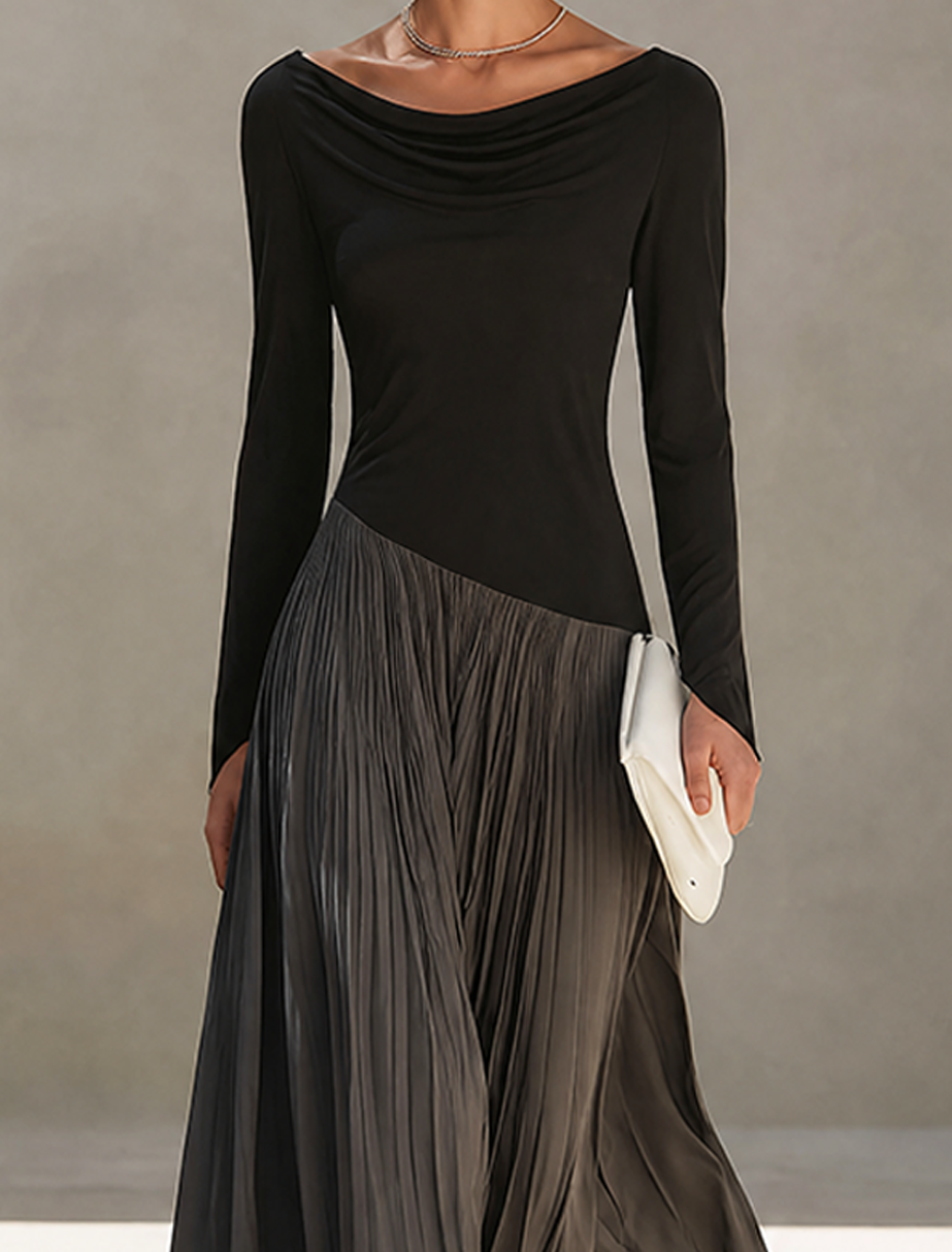 Draped Color-Block Maxi Dress