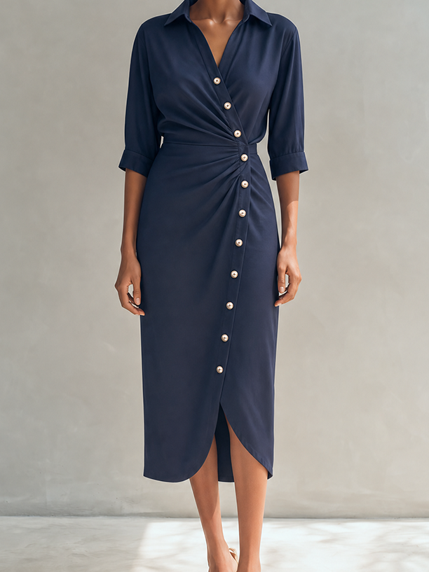 Sculpted Wrap Midi Shirt Dress