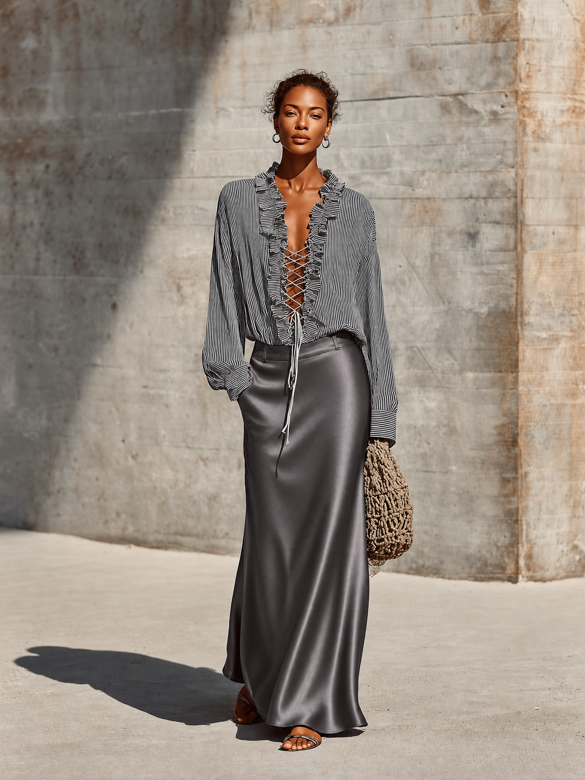 Striped Ruffle Maxi Skirt Set