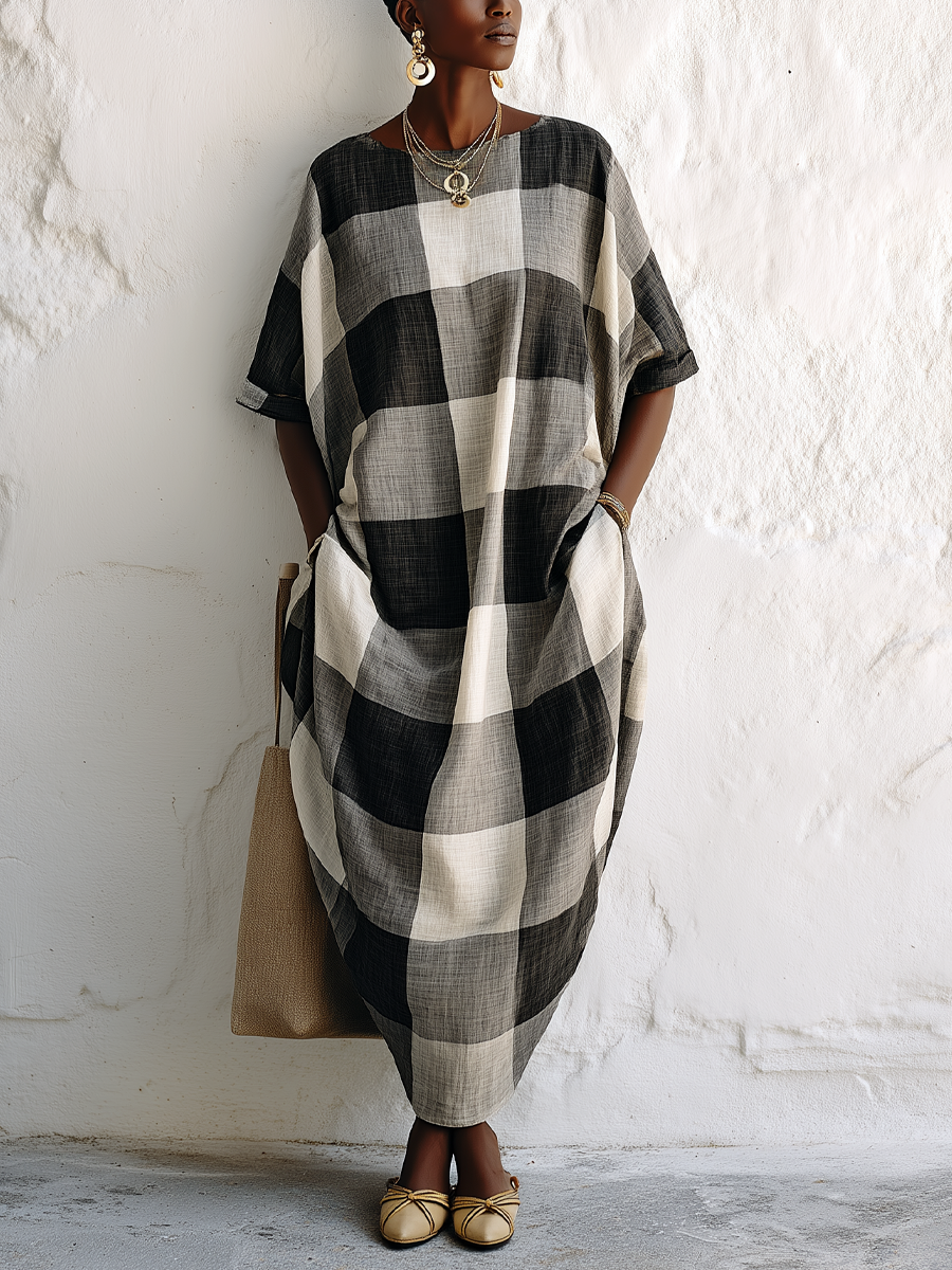 Classic Color-Block Plaid Maxi Dress