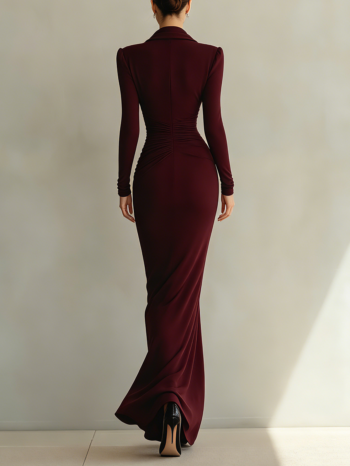 Ruched Cowl Neck Maxi Dress