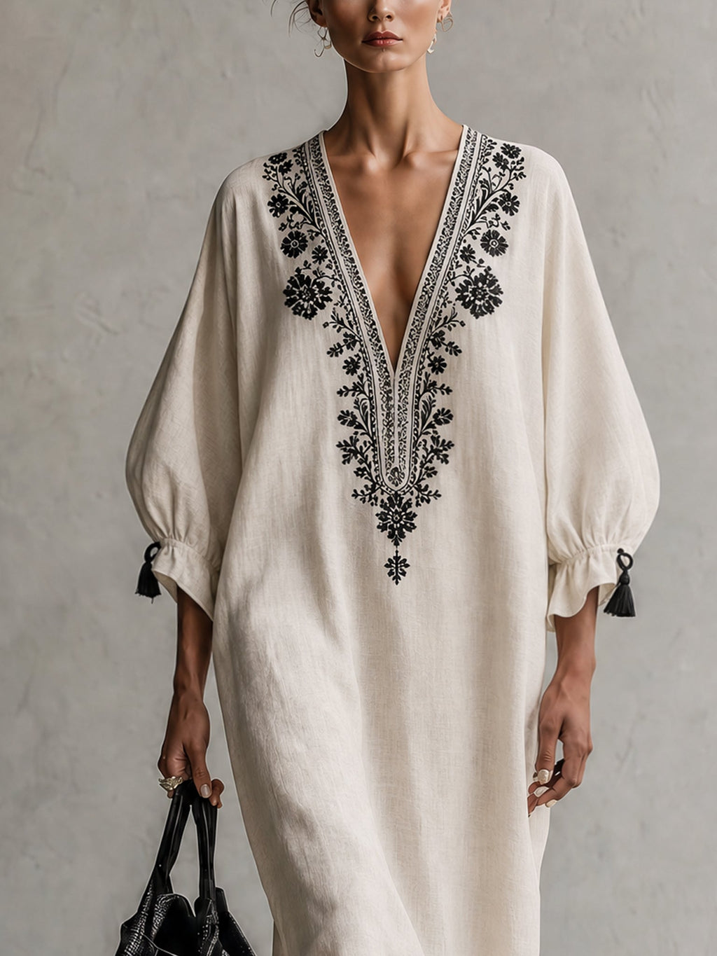 Contrast Floral Drawstring Maxi Dress