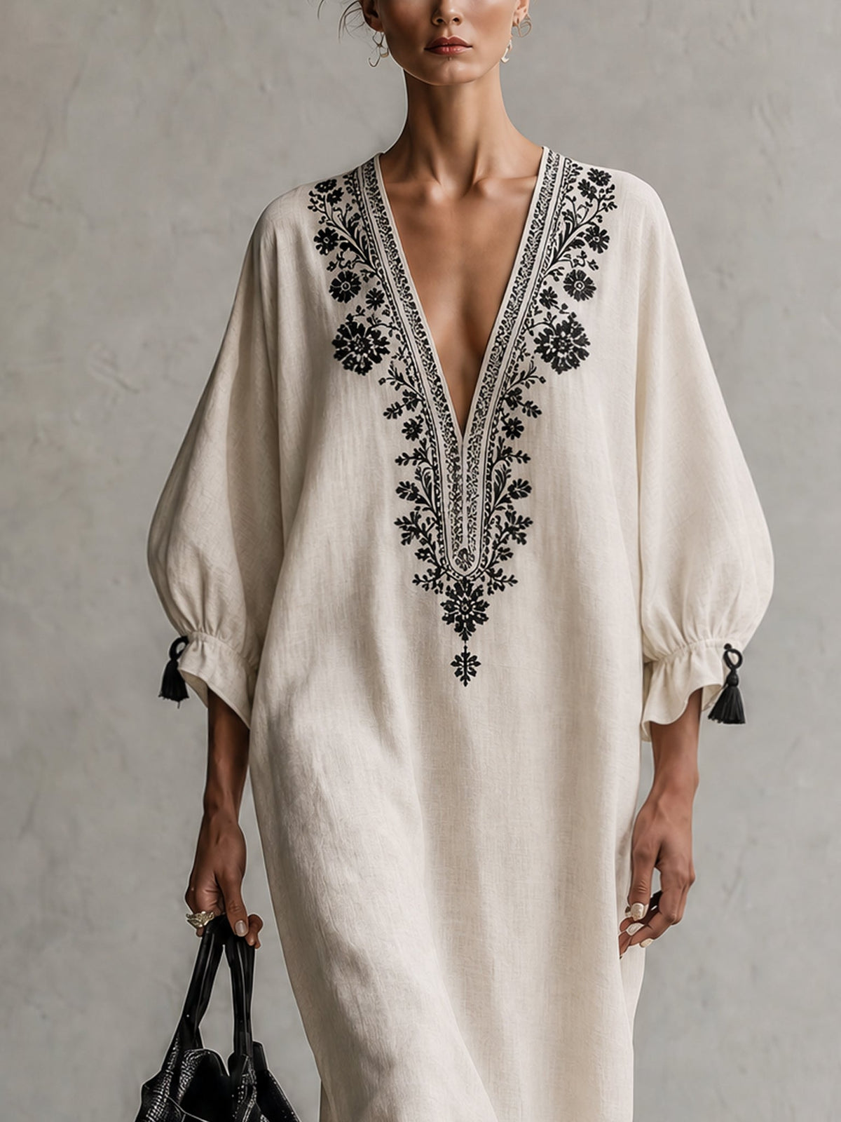 Contrast Floral Drawstring Maxi Dress