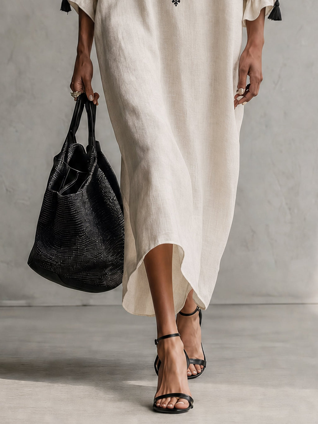 Contrast Floral Drawstring Maxi Dress