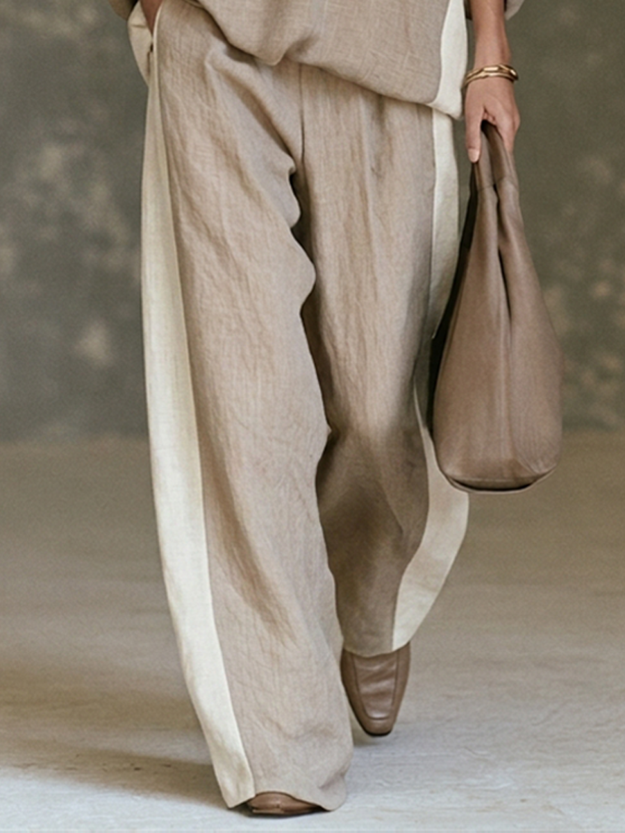 Contrast-Trim Batwing Wide-Leg Set