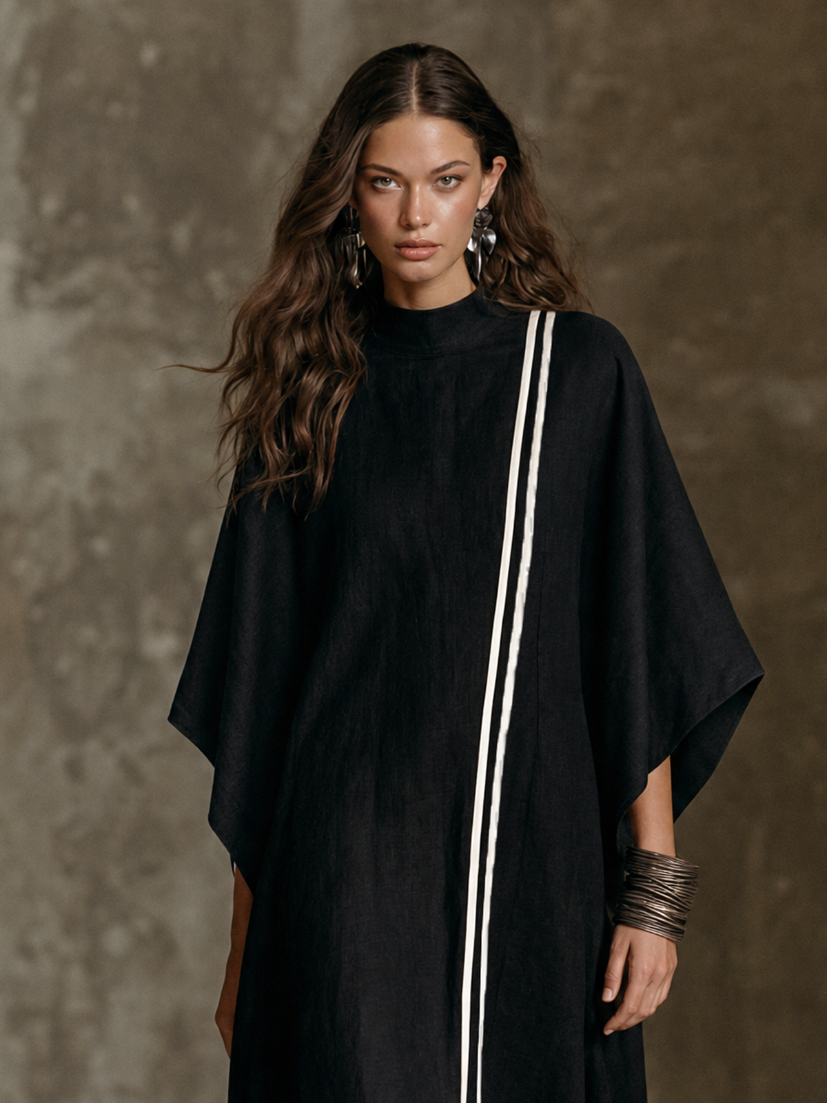 Mock-Neck Batwing Maxi Dress