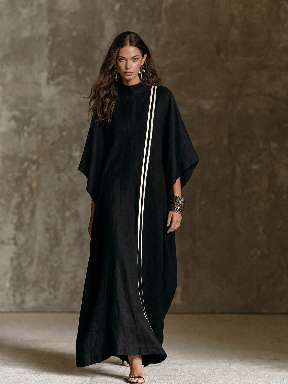 Mock-Neck Batwing Maxi Dress