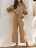 Off-Shoulder Drawstring Wide-Leg Jumpsuit