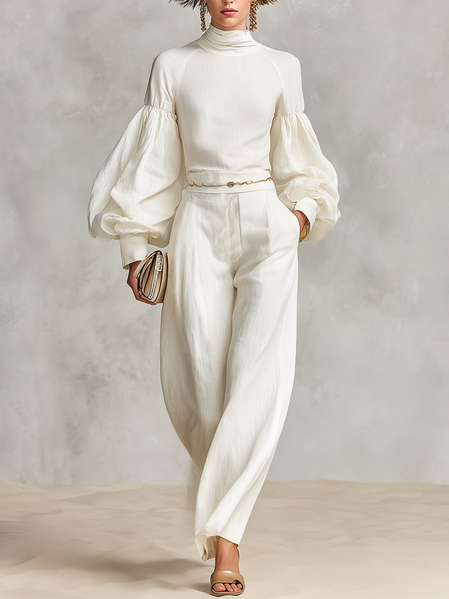 High-Neck Wide-Leg Two-Piece Set