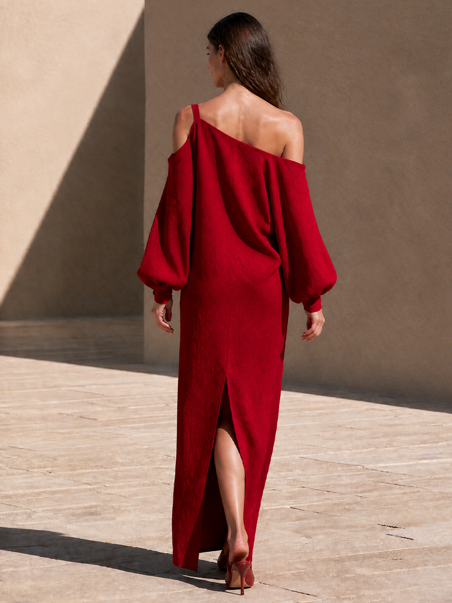 Cold-Shoulder Draped Maxi Dress