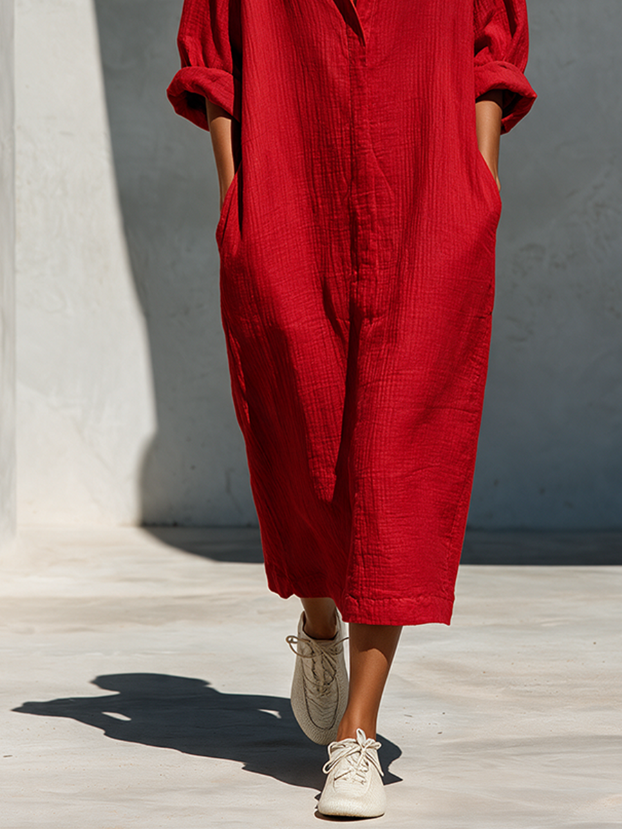Oversized Button-Front Shirt Dress