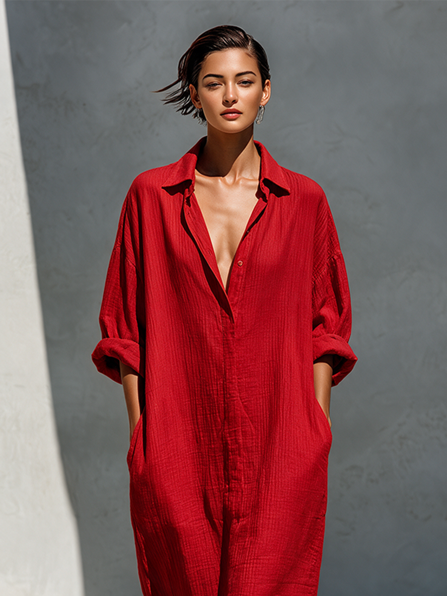 Oversized Button-Front Shirt Dress
