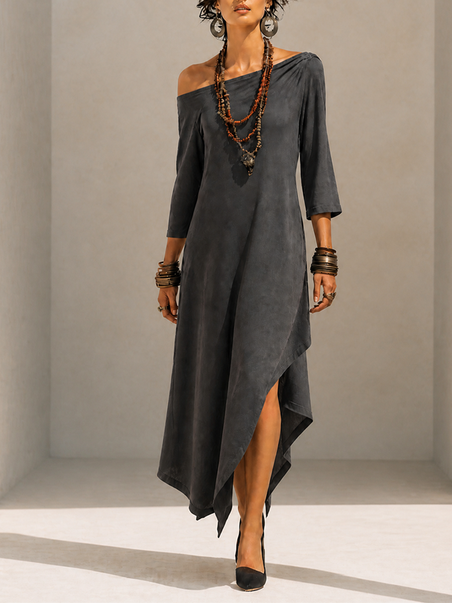 One-Shoulder High-Low Midi Dress