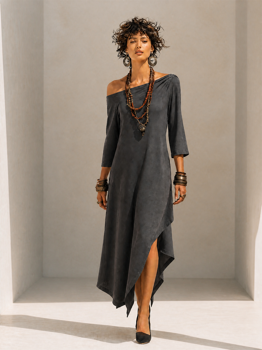 One-Shoulder High-Low Midi Dress