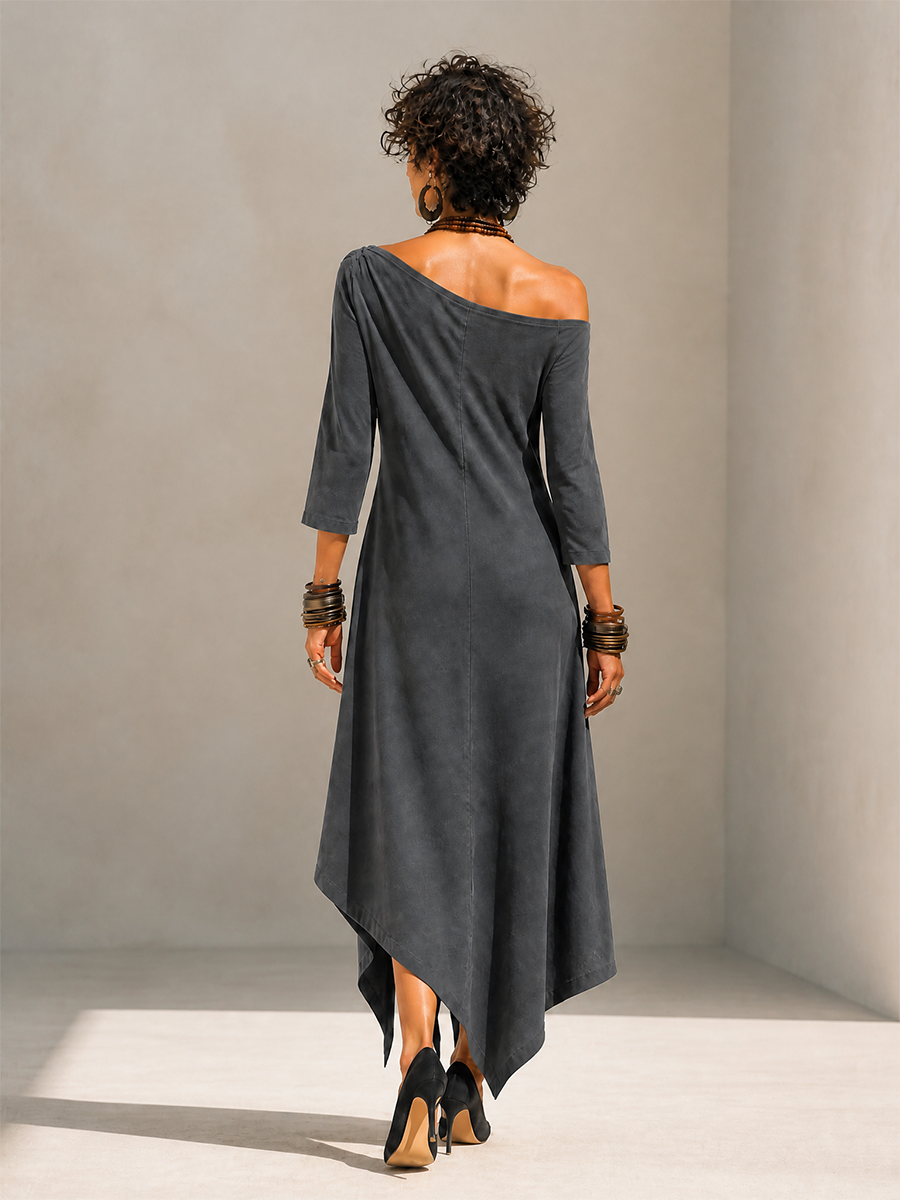 One-Shoulder High-Low Midi Dress