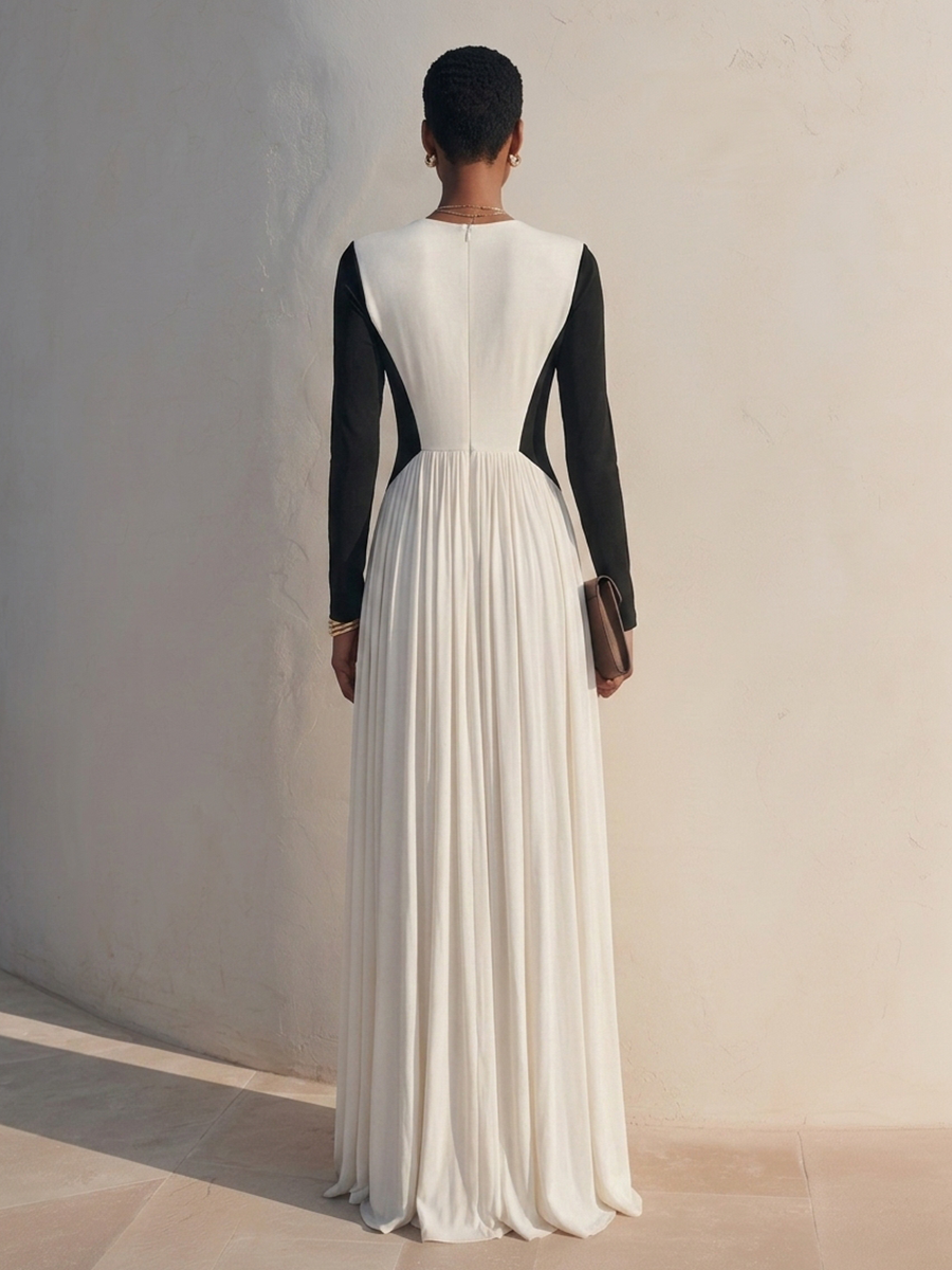 Color-Block Deep V Maxi Dress