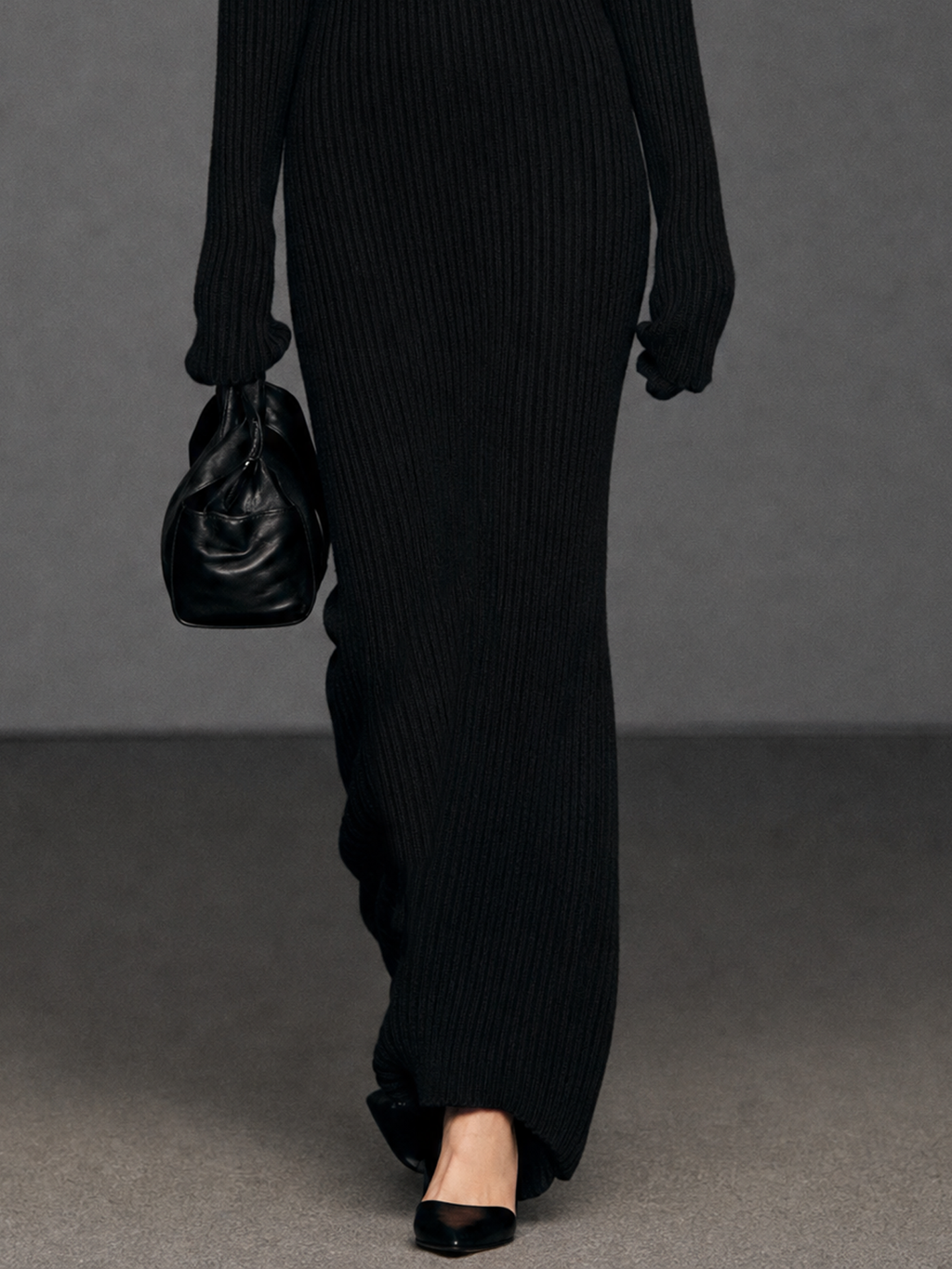Sheer Panel Long-Sleeve Maxi Dress