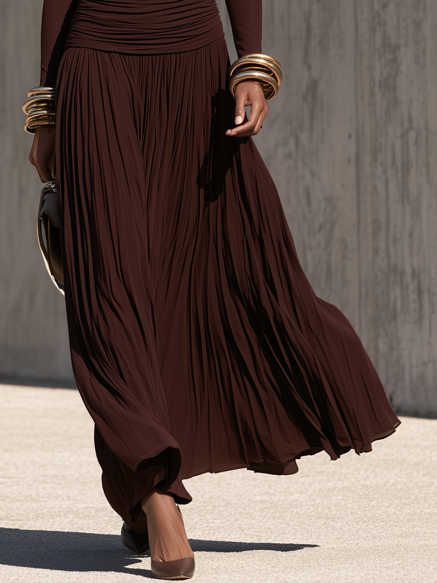Ruched Waist Pleated Maxi Dress