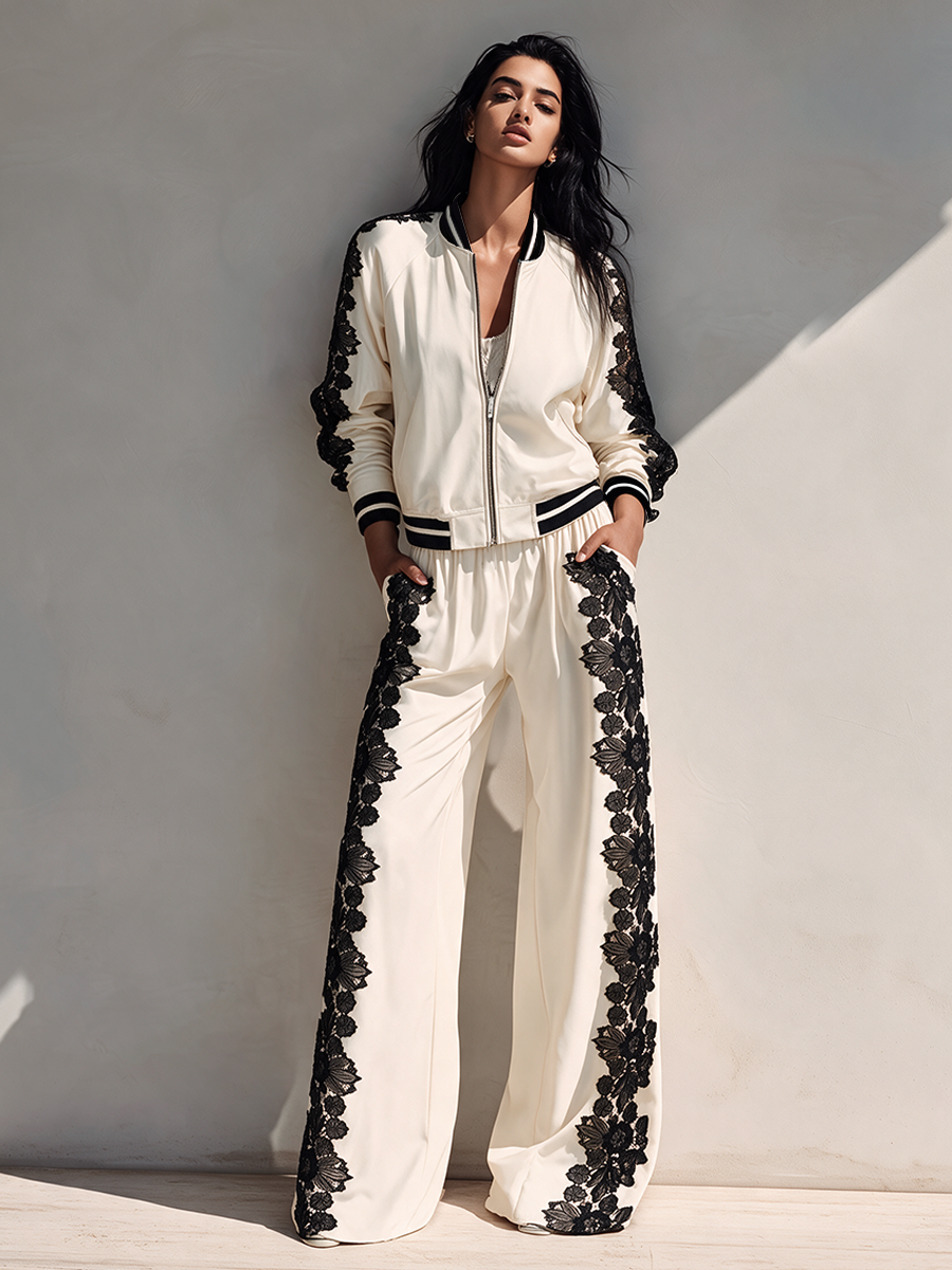 Lace Panel Wide-Leg Set