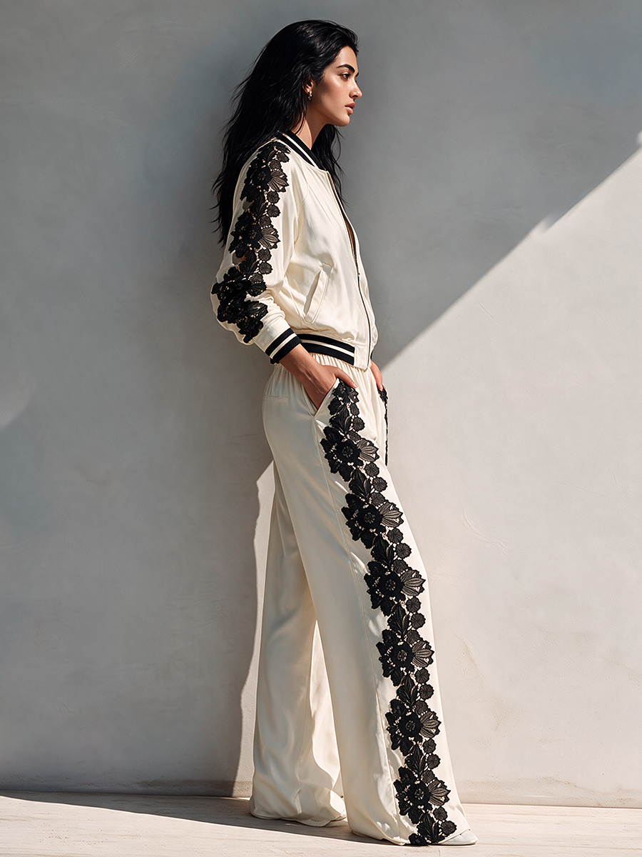Lace Panel Wide-Leg Set
