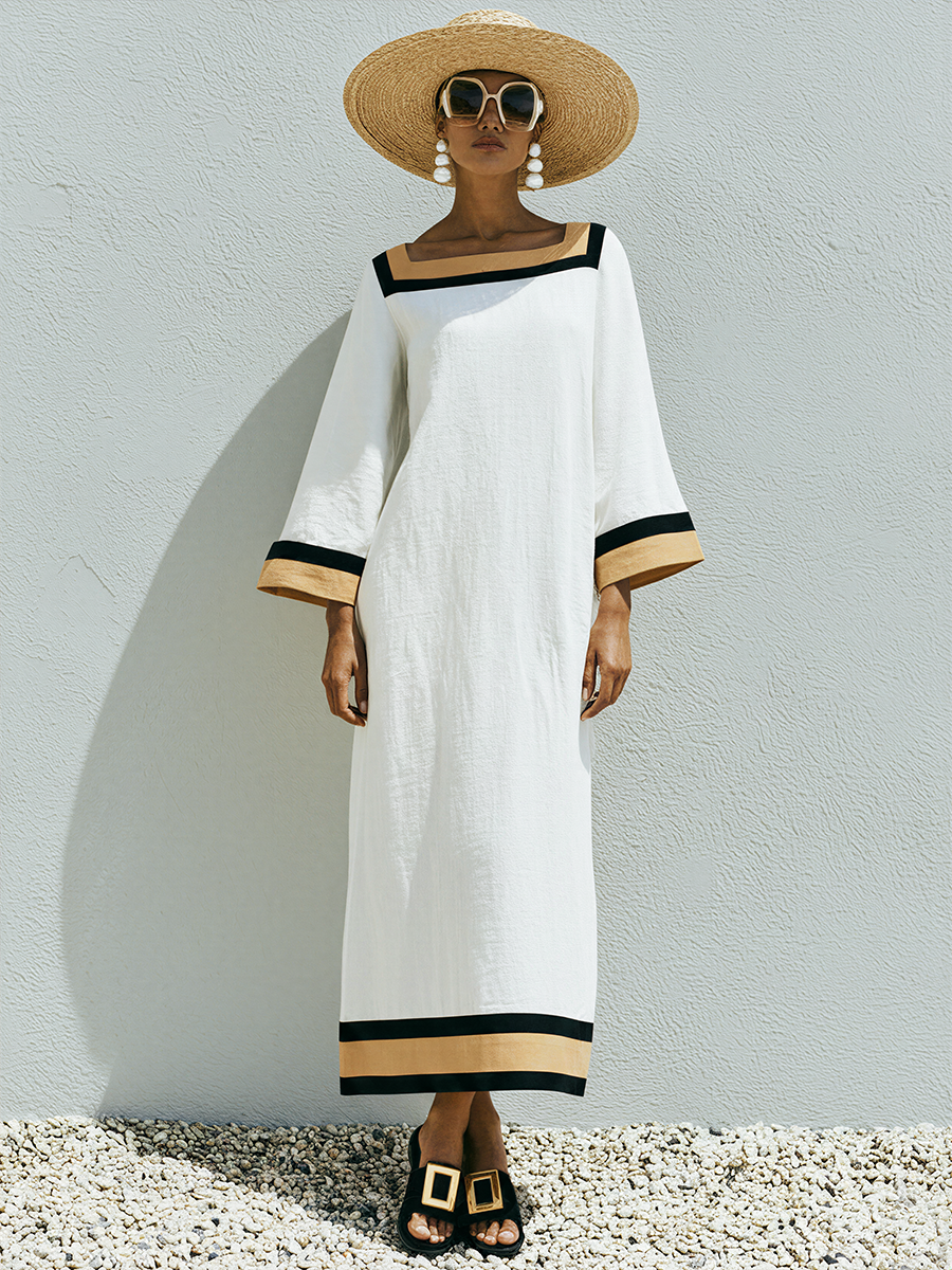 Patchwork Square-Neck Maxi Dress