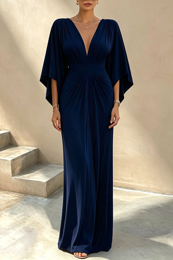 Aurelia Plunging V-Neck Draped Maxi Dress