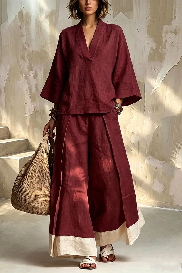 Minimalist V-Neck Linen Co-ord Set