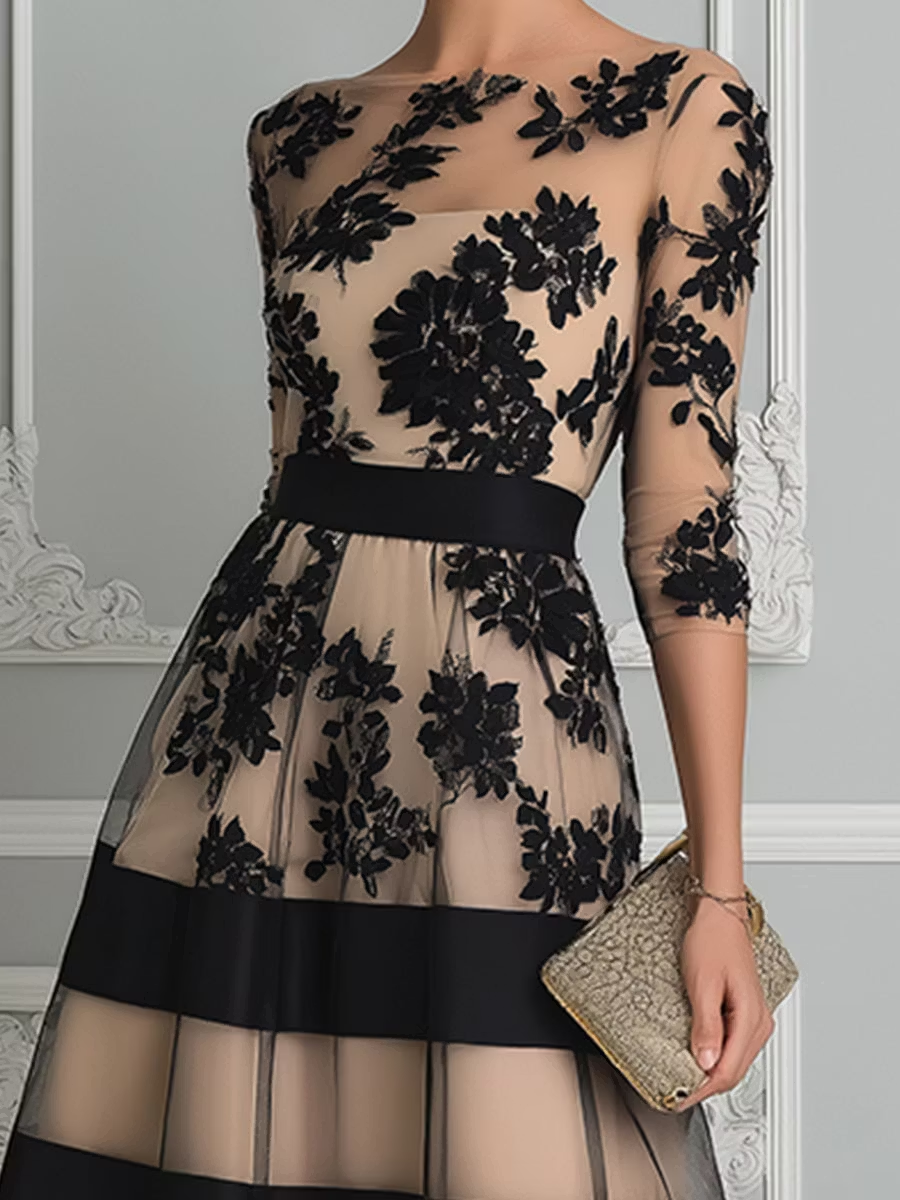 Floral Sheer A-Line Midi Dress